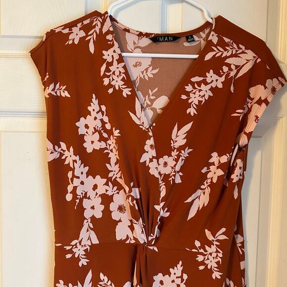 Iman Burnt Orange White Floral Casual Dress Women’s Size Small - Picture 6 of 6